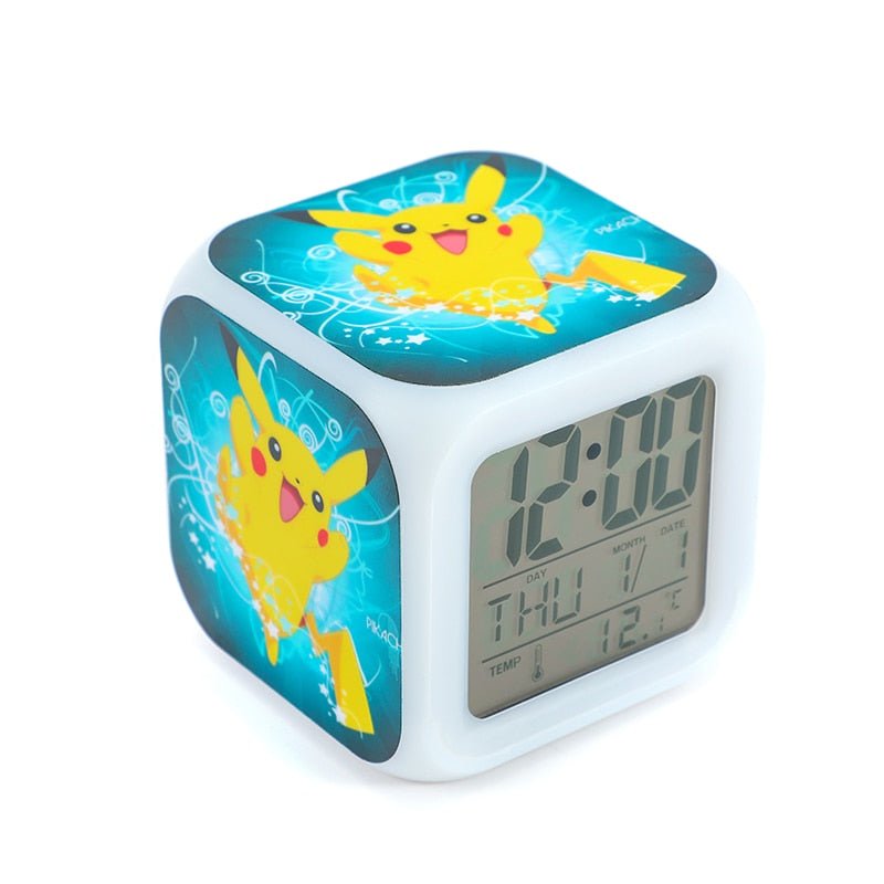 Hmwy-pikachu Petit thermomètre pour enfants Glowing Cube Réveil 7  Changement de couleur avec Date Night Glowi